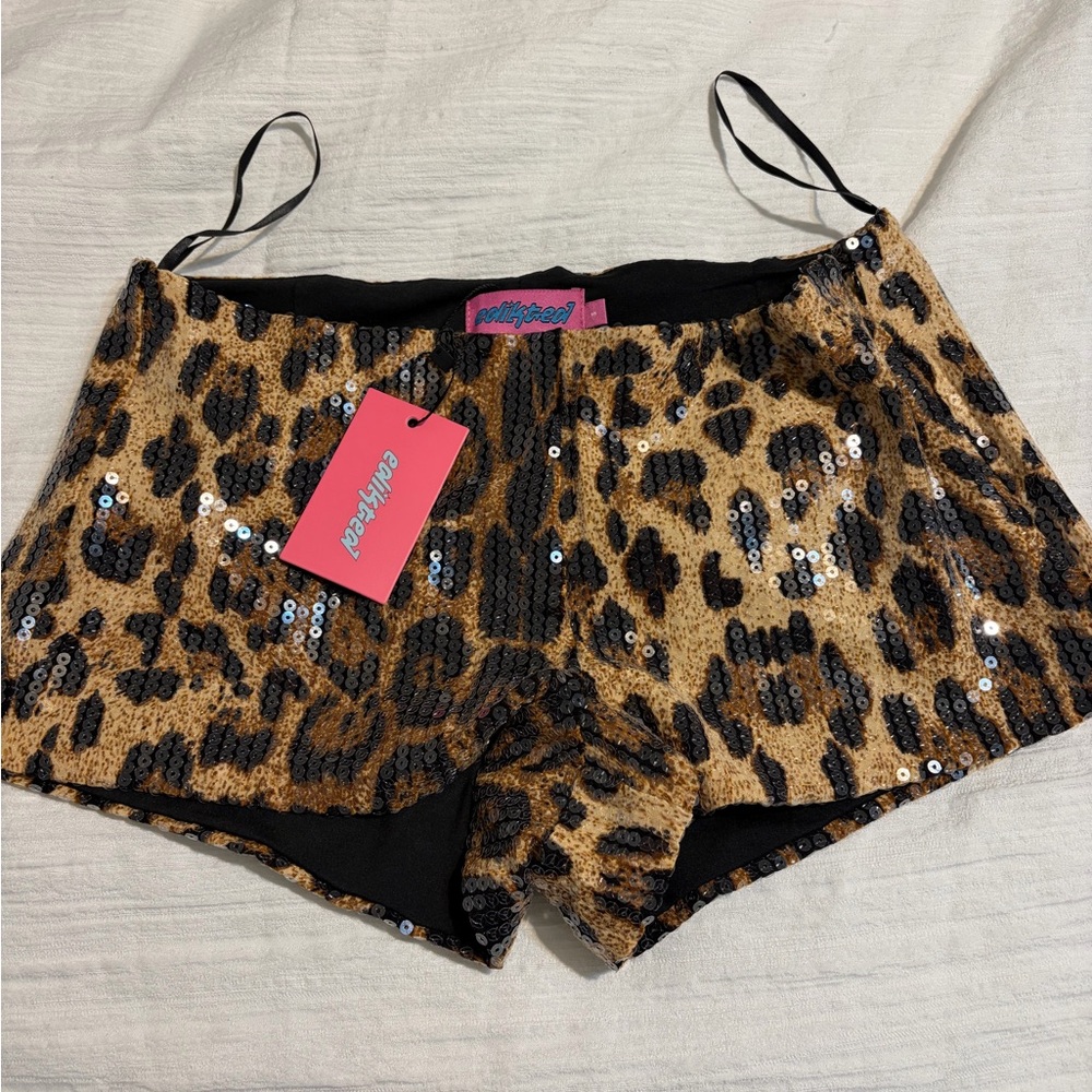 Leopard Print Sequin Shorts